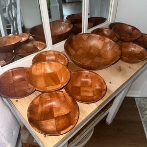Vintage Set of Wooden Salad Bowl and Serving Bowls